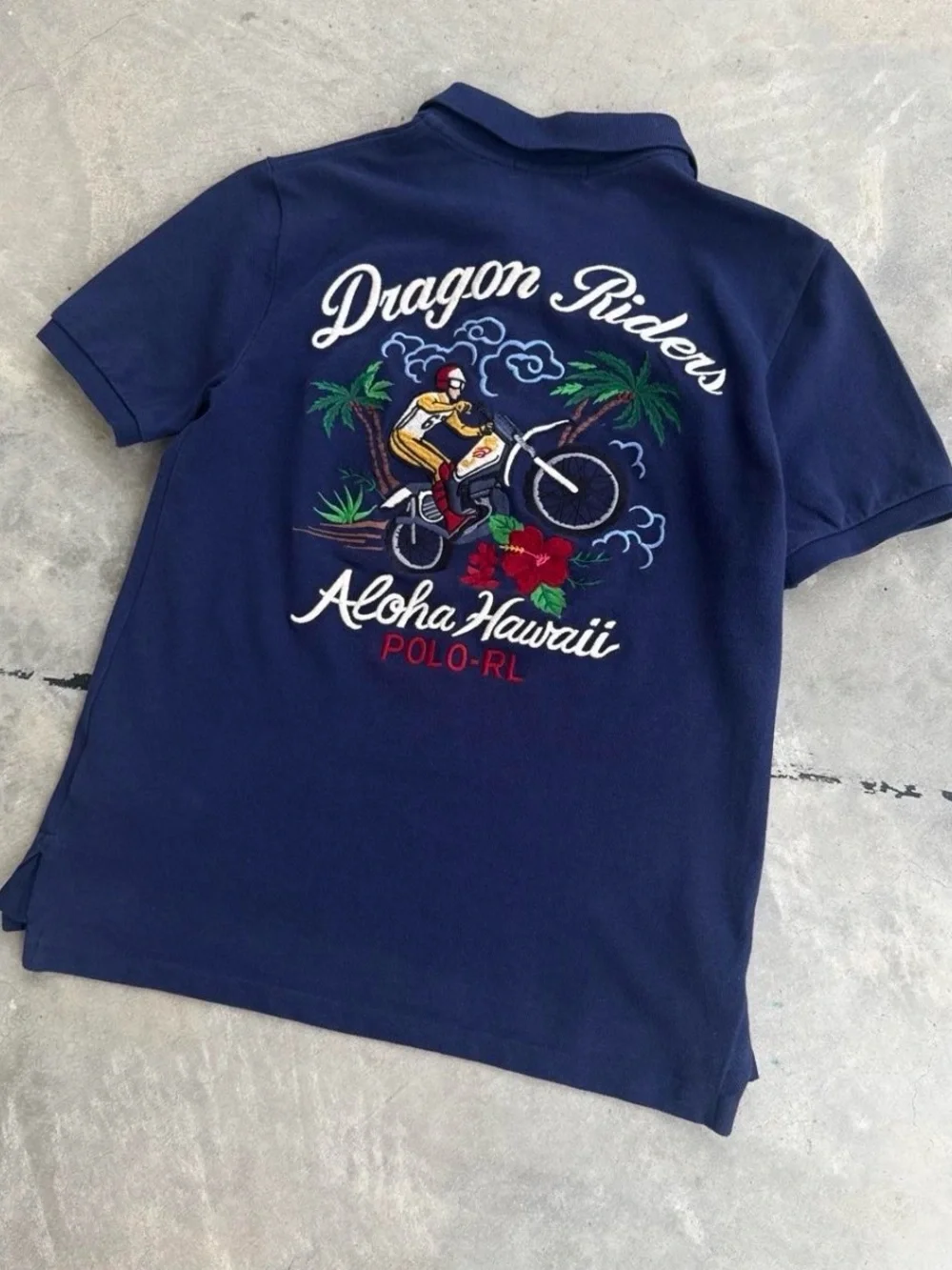 Polo Ralph Lauren Dragon Riders Hawaii Motorcycle Embroidered Polo Shirt